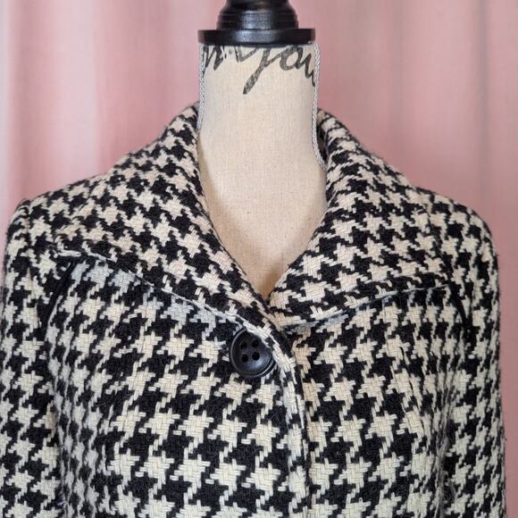 Giacca Houndstooth Wool Blend Coat Black and White Size Medium - Picture 13 of 16
